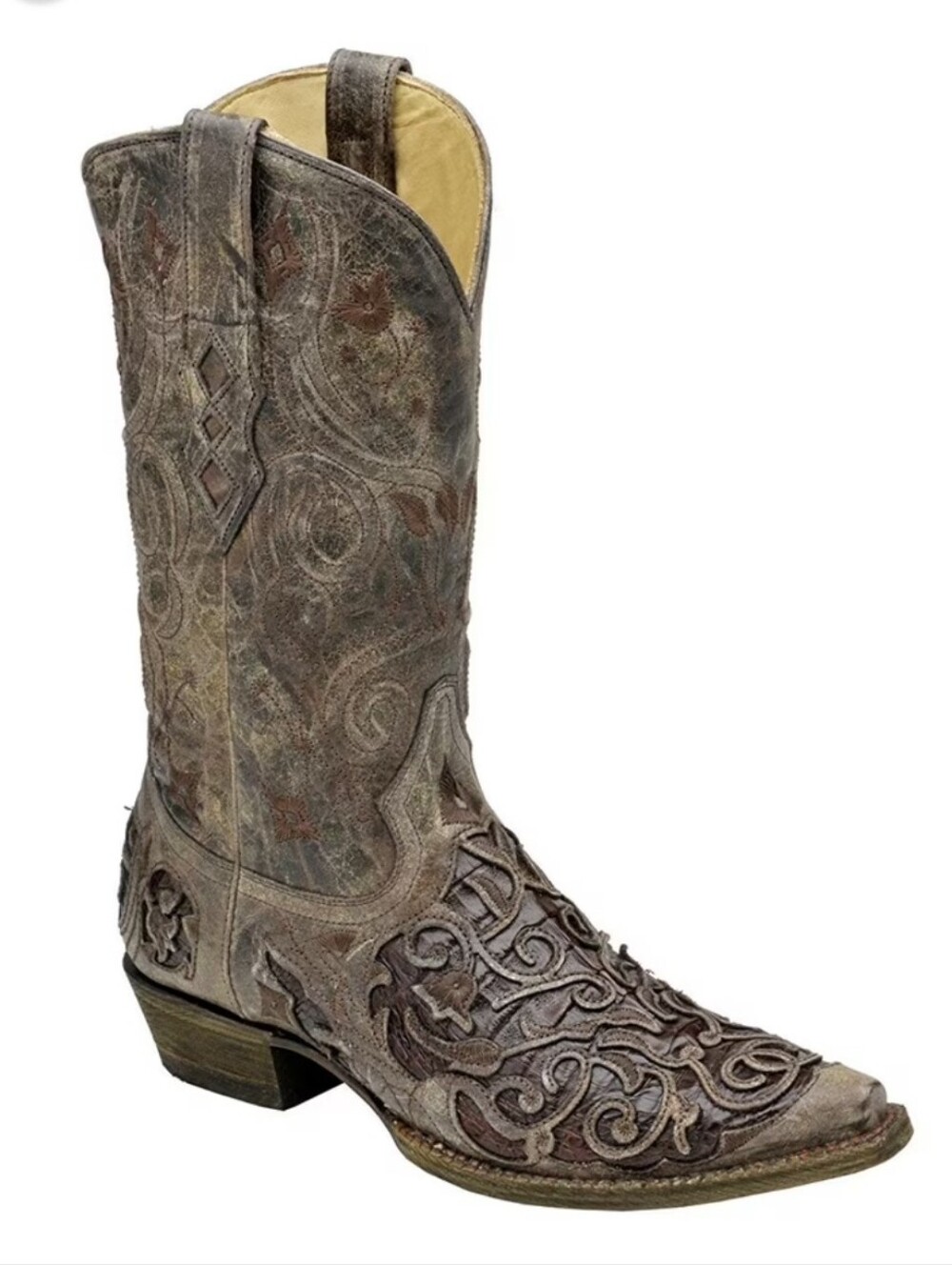 Corral Men's Tabac Chocolate Caiman Inlay Cowboy Boots 12D